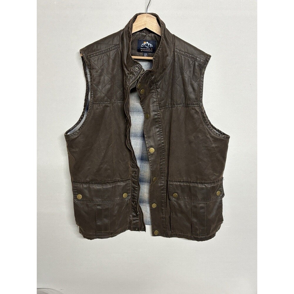 Mountain And Isles Vest Mens XL Brown Waxed Canvas Flannel Lined Zip Up Jacket